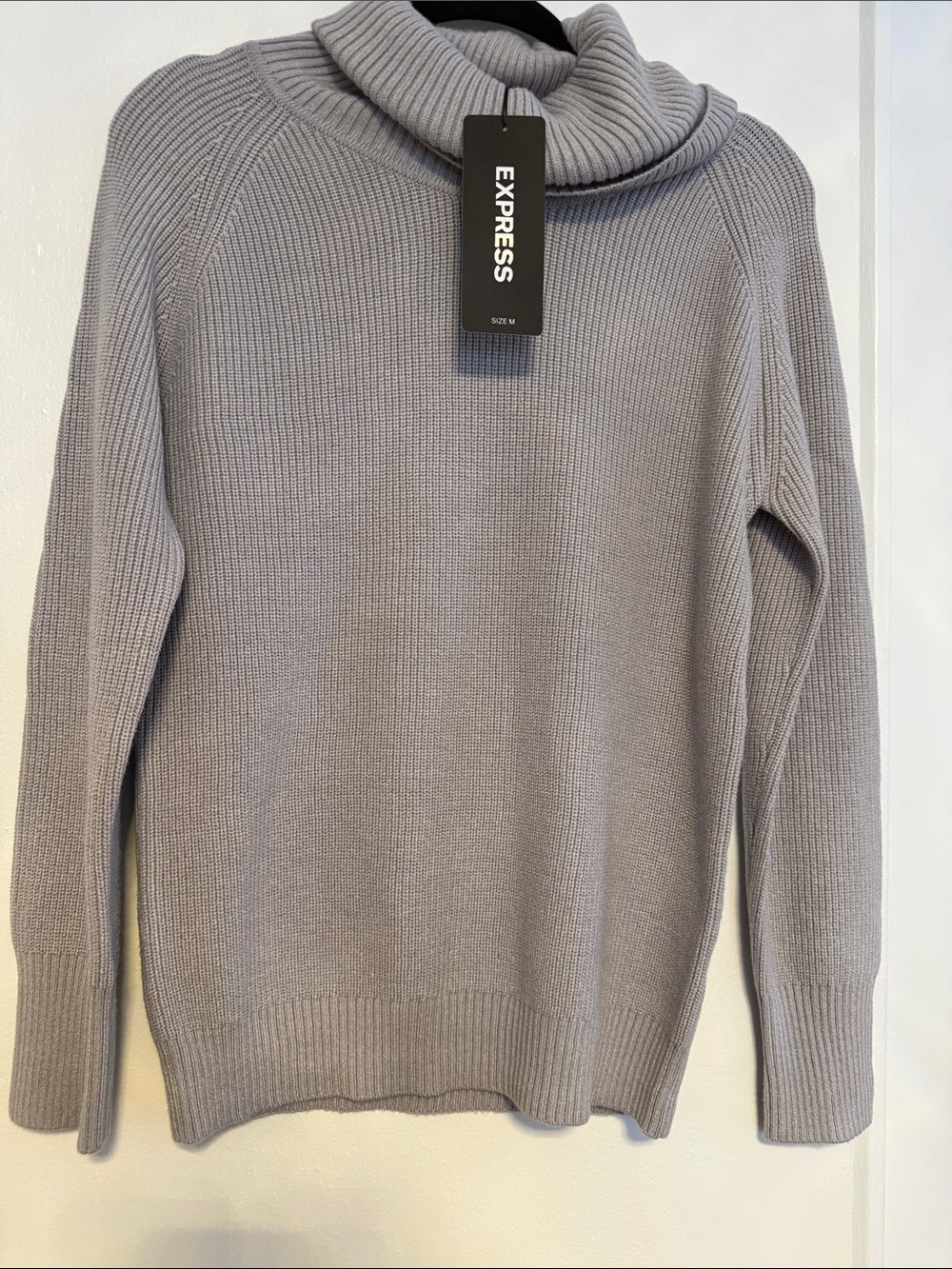 Express Men's Light Gray Turtleneck Ribbed Sweater